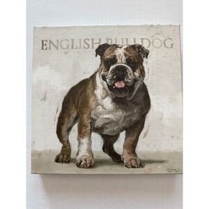 English Bulldog 9"x 9" Wrapped Canvas Wall Hanging/Shelf‎ Sitter Made in USA